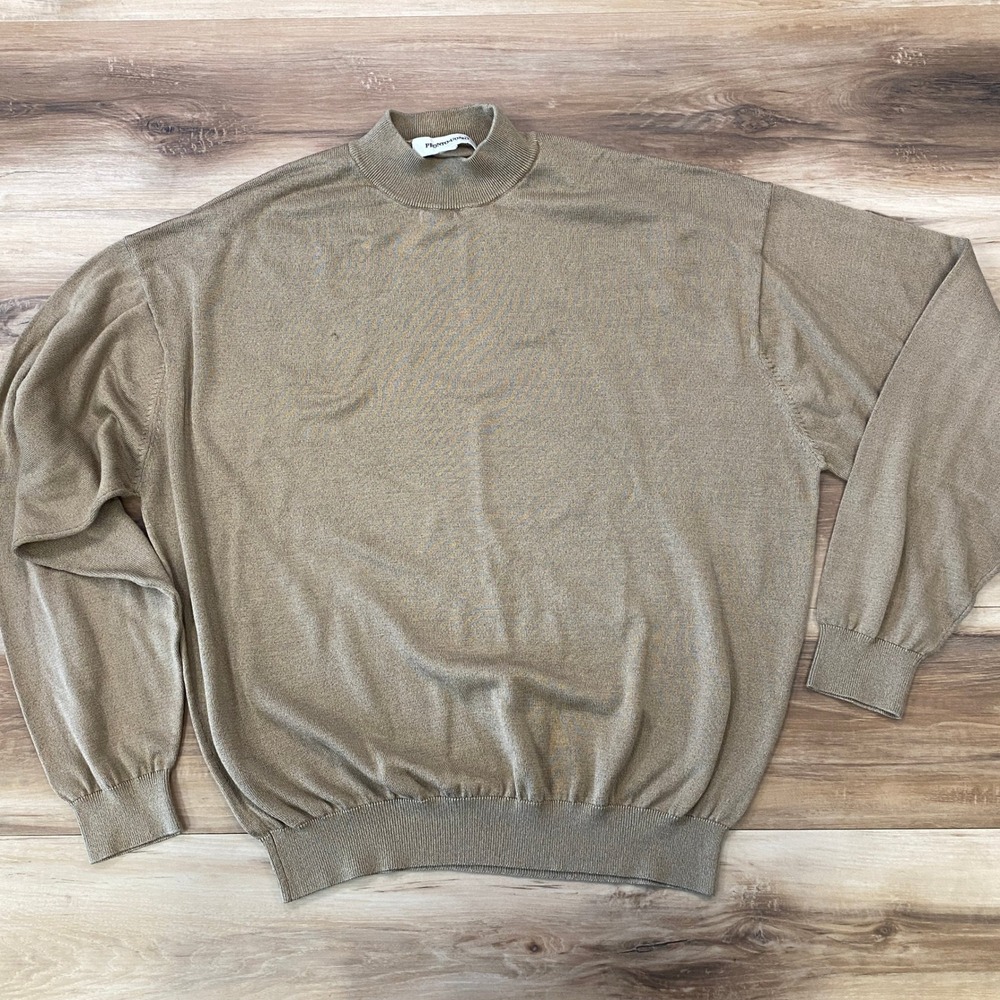 Pronto Uomo Sweater Mens XL Mock Neck Silk Cotton Blend Tan Minimalist Luxe